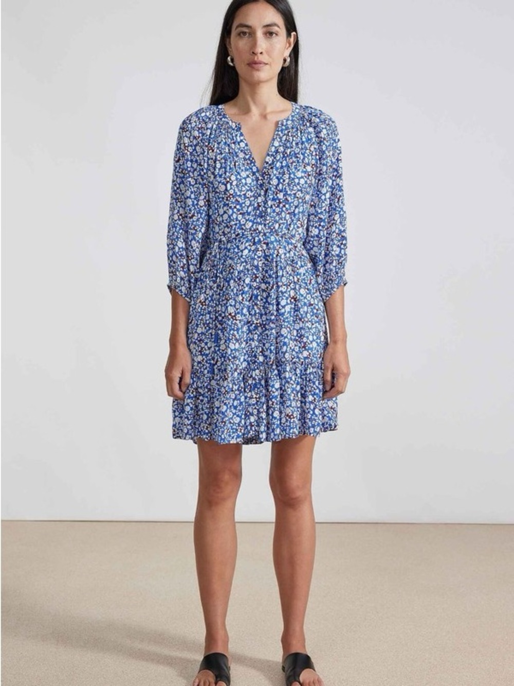 Apiece Apart Mini Mitte Blue Floral Dress - Large